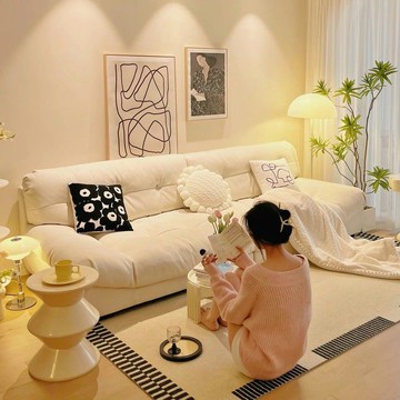 雲朵沙髮新款現代簡約奶油風客廳小戶型直排雙三人位懶人布藝沙髮可開發票