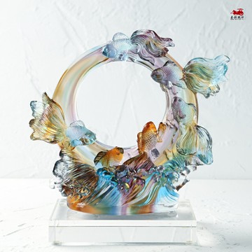 琉璃魚擺件家居飾品招財工藝品新婚禮物金玉滿堂新房禮品現代中式