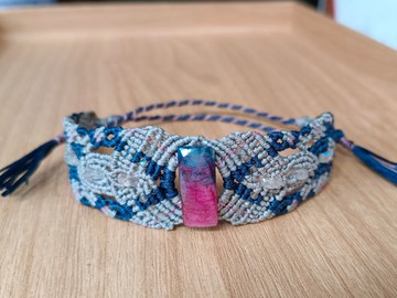 粉藍雙色神秘月光石手工編織手鏈