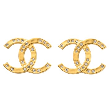 CHANEL ABE517 經典鑲嵌水鑽雙C LOGO貼耳針式耳環.金