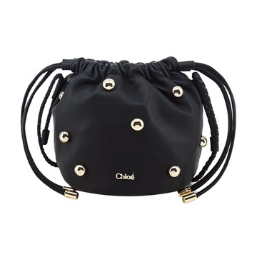 Chloe 經典品牌LOGO鉚釘抽繩束口水桶包(黑色)