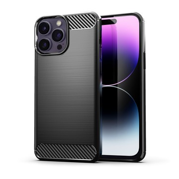 YANG YI iPhone 14 Pro / i14 Pro 碳纖維拉絲紋軟殼散熱防震抗摔手機殼-黑