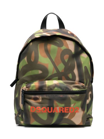 Dsquared2 Kids - deconstructed camouflage-pattern backpack - kids - Polyester/Polyester - One Size - Green