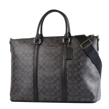 COACH CALEB 男款 緹花LOGO防刮手提/斜背公事包-灰黑