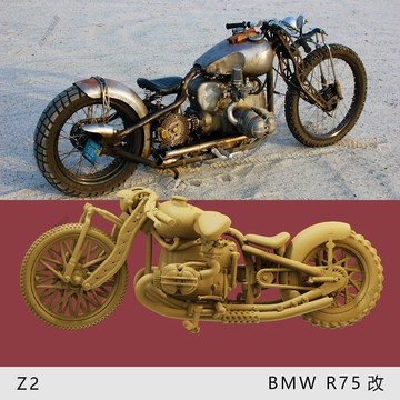 【台灣出貨】✨免運 【寶馬R75改】BMW廢土復古 1/64摩托車模型手辦1:43微縮沙盤白模