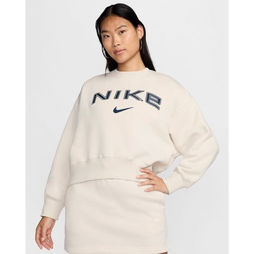NIKE 長袖上衣 女款 運動 短版 AS W NSW PHNX FLC OOS LOGO CRE 米 FV7675-104 (3S3949)