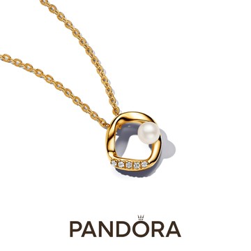 Essence系列【Pandora官方直營】密鑲自然流線淡水珍珠項鏈-鍍14k金