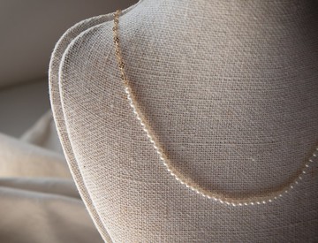 極細天然淡水小珍珠義大利心心短項鏈 Choker- 金