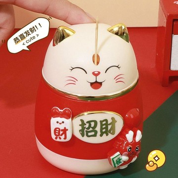 新款招財貓牙簽筒 按壓出簽式 卡通小貓牙簽盒 自動彈出 家用牙簽筒 自動牙籤盒 招財貓牙籤筒 按壓式牙籤盒 家用牙籤筒