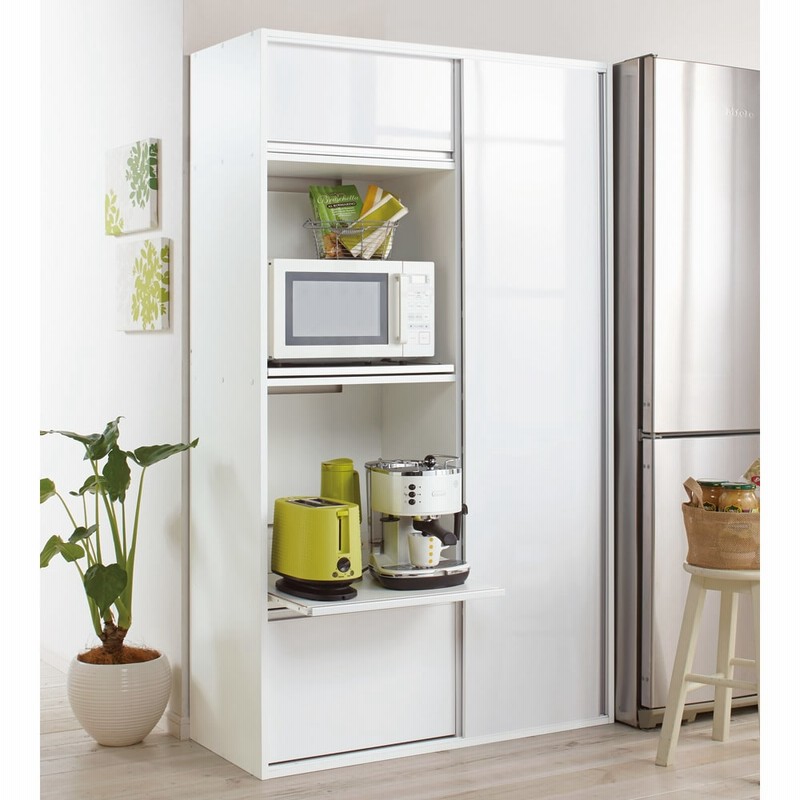 9/26まで! カウンター全部隠せるスライド棚付きキッチン家電収納