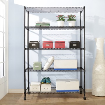 BuyJM 黑烤漆耐重強固型鎖接管五層架 波浪架 120x45x180CM R-DA-SH055BK