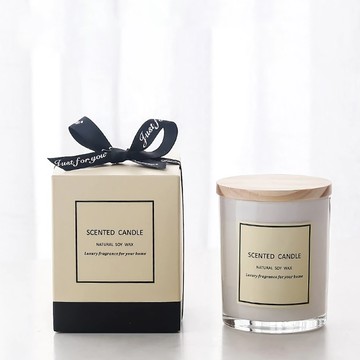 香氛蠟燭緞帶木蓋禮盒  大地  原木色 + 透明色