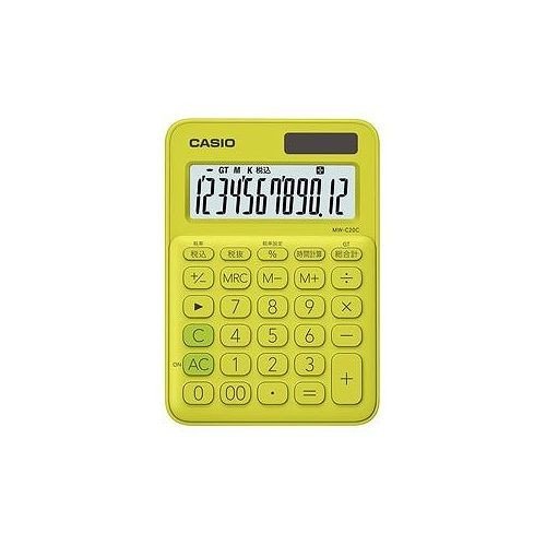 カシオ 電卓 12桁 ライムグリーン CASIO カラフル電卓 ミニジャストタイプ MW-C20C-YG