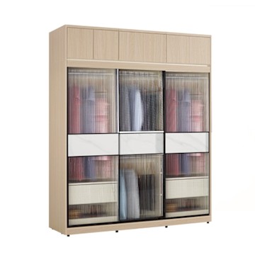 文創集 維爾泰玻璃7.5尺岩板鋁框加高衣櫃組合(吊衣桿x4＋二抽屜)-225x60x236cm免組