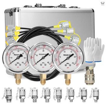 挖掘機配件液壓表 測壓裝置 壓力測試配件 壓力檢測箱 壓力儀表 9接頭 配一雙手套 鋁盒包裝