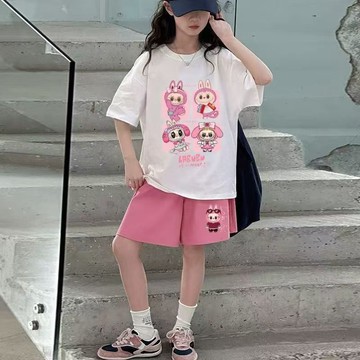 兒童套裝 夏季套裝拉布布夏季爆款套裝2025新款女童休閒運動短袖褲兩件套女孩洋氣T