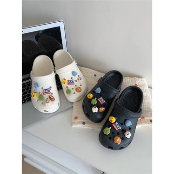 細細條 卡通搞怪小怪獸情侶洞洞鞋ins夏男女外穿防滑足弓包頭涼拖