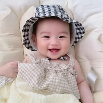 《現貨速發》韓版可愛黑白格子點點棉布嬰兒寶寶遮陽帽 百搭綁帶防曬帽