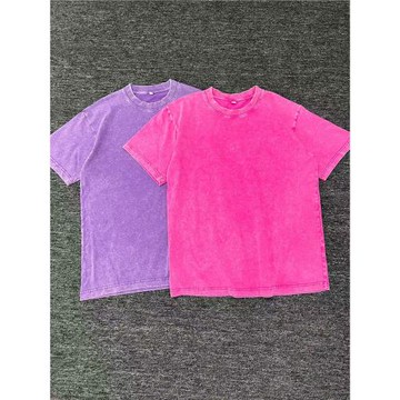 美系高街純色水洗做舊短袖T恤男夏季重磅純棉小眾寬松半袖體恤ins