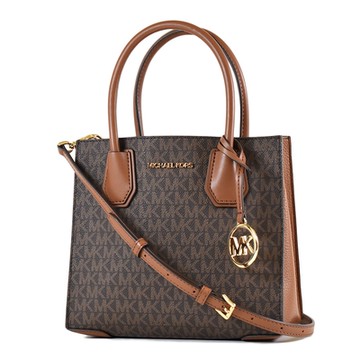 MICHAEL KORS MERCER 緹花LOGO防刮手提/斜背二用包-焦糖色