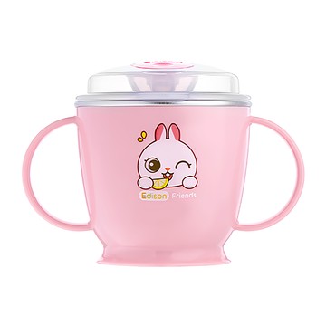 Edison Friends系列 雙耳防漏不銹鋼吸管水杯 180ml  1個  粉色兔子款