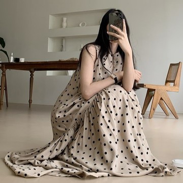 卡現貨秒出售完不再❤️實拍【JinG】韓系優雅*點點蛋糕長洋裝♥️寬鬆滑料雪紡背心裙 點點波浪裙擺蛋糕裙 波點連身裙