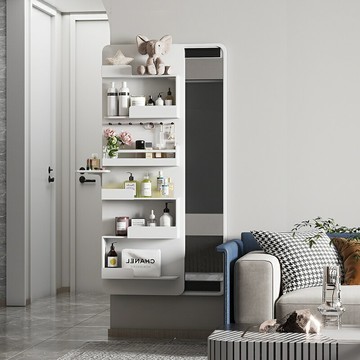 【優選百貨】全身鏡隱藏式推拉穿衣鏡破損包賠收納置物組閤鏡現代簡約實木隱藏式全身鏡多功能置物架化妝鏡梳妝鏡穿衣鏡女臥室置物架 收納櫃 木架 儲物架