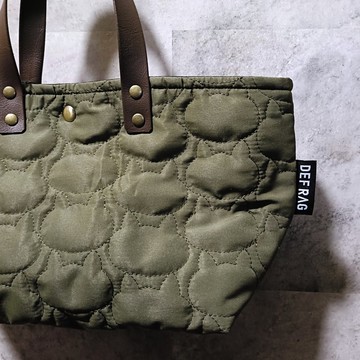 【橄欖綠】隱藏貓咪縫線 - 鋪棉菱格紋迷你托特包 - 附磁扣・內袋