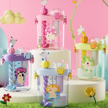 夏季雙飲兒童杯男女生便攜吸管杯小學生上學方形水壺雙分格倉杯子