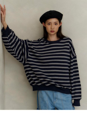 慵懶條紋針織大學T(丈青)-女