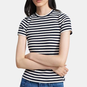 條紋Mix一切！超經典黑白圓領T恤 修身顯瘦匹馬棉坑條短袖針織衫o