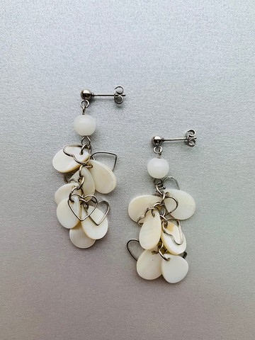 白玉石、貝殼、銅鍍白K心、316L不鏽鋼耳針