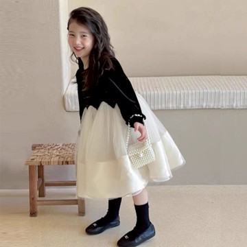 典雅拼接亮片紗裙洋裝 連衣裙 連身裙 長袖洋裝 女童 童裝 兒童 禮服 攝影 女童 兒童 童裝【BB7278】