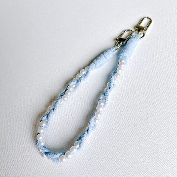 【全館清倉最高折800】天空藍珍珠編織 手機背帶手機掛繩手機殼防