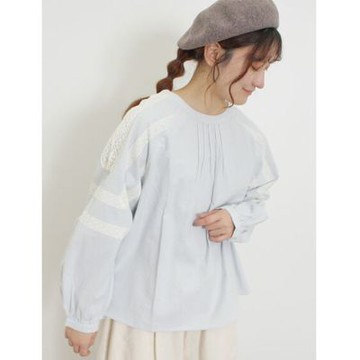 【Samansa Mos2】素色/格紋蕾絲造型圓領襯衫上衣