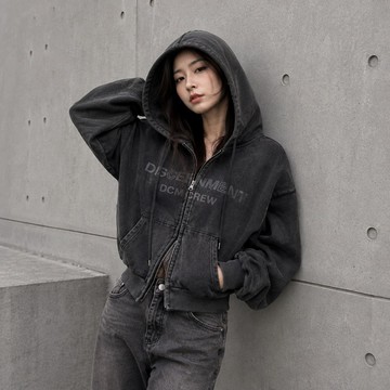 [HORMES](DCM081)DISCERNMENT DCM 水洗 刷破 字母 外套 連帽外套 短版