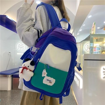 書包女初中生韓版清新拼色ins中學生背包高中生大學生少女雙肩包