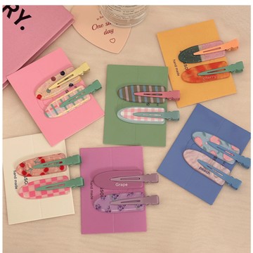 【太妮絲W170】現貨 果汁系列髮夾 2入組 韓系 糖果色 可愛格紋水果髮卡 少女劉海夾 無痕邊夾 髮飾 學生髮夾 夾子