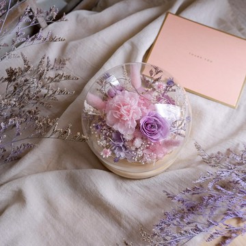 玻璃鐘罩/粉紫色/永生花/不凋花/乾燥花/康乃馨/母親節/禮物