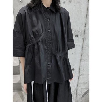 山本暗黑風炸街襯衫女夏短袖不規則港味上衣設計感小眾中袖襯衣潮
