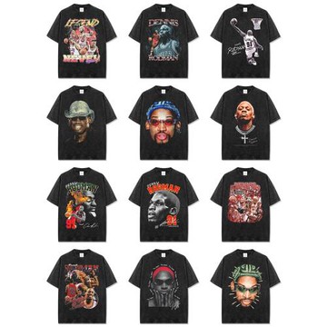 BC美式復古短袖球星大蟲子羅德曼Rodman水洗T恤男重磅高街小領口