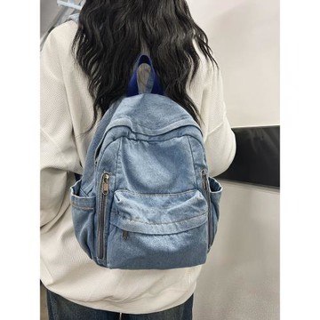日系古著感小背包女2024新款書包初中女生旅行牛仔帆布迷你雙肩包