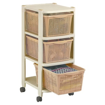 日本 FUDOGIKEN 三層收納籃推車/收納架(附滾輪) 31.5x43x75cm