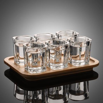 白酒杯加厚玻璃小烈酒杯家用洋酒威士忌酒杯子一口杯四方杯6只裝