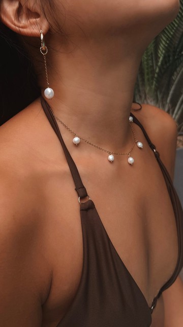 天然淡水珍珠不規則設計垂墜耳環  | 可改夾式 生日 情人節禮物