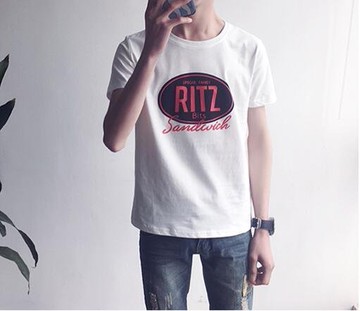 FINDSENSE MD 韓國 潮 男 時尚 休閒 RITZ字母印花 短袖T恤 學生短T 短袖上衣 特色短T