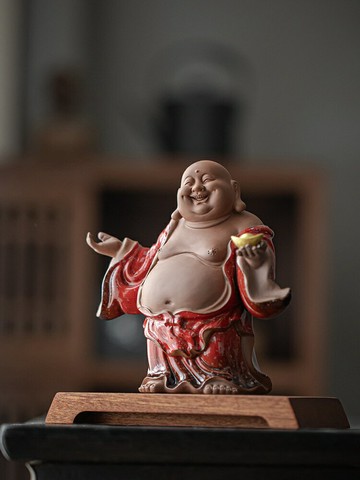 煉器陶瓷招財笑佛彌勒佛擺件中式工藝品家居博古架辦公室裝飾禮品