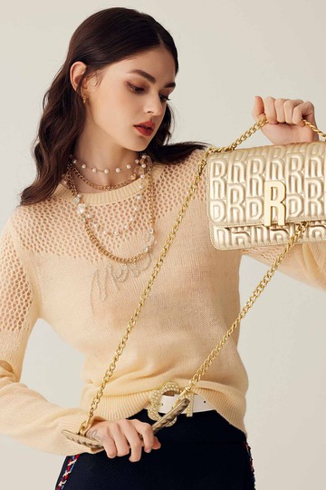 白堊色綴珠珠針織上衣