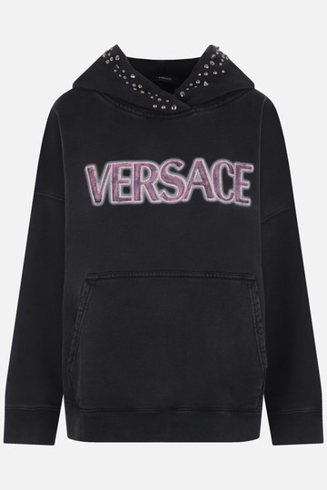 VERSACE jersey oversized hoodie with logo print and studs Woman