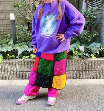 五彩繽紛阿嬤正方形拼接手工改造長裙